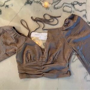 Topshop Mocha Ruched Off-Shoulder Blouse – NWT | Size 6